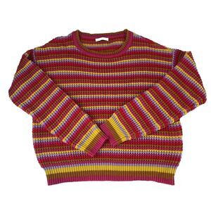 Pieces Women's Striped Sweater Chunky Knit Multicolor Crewneck Size Large